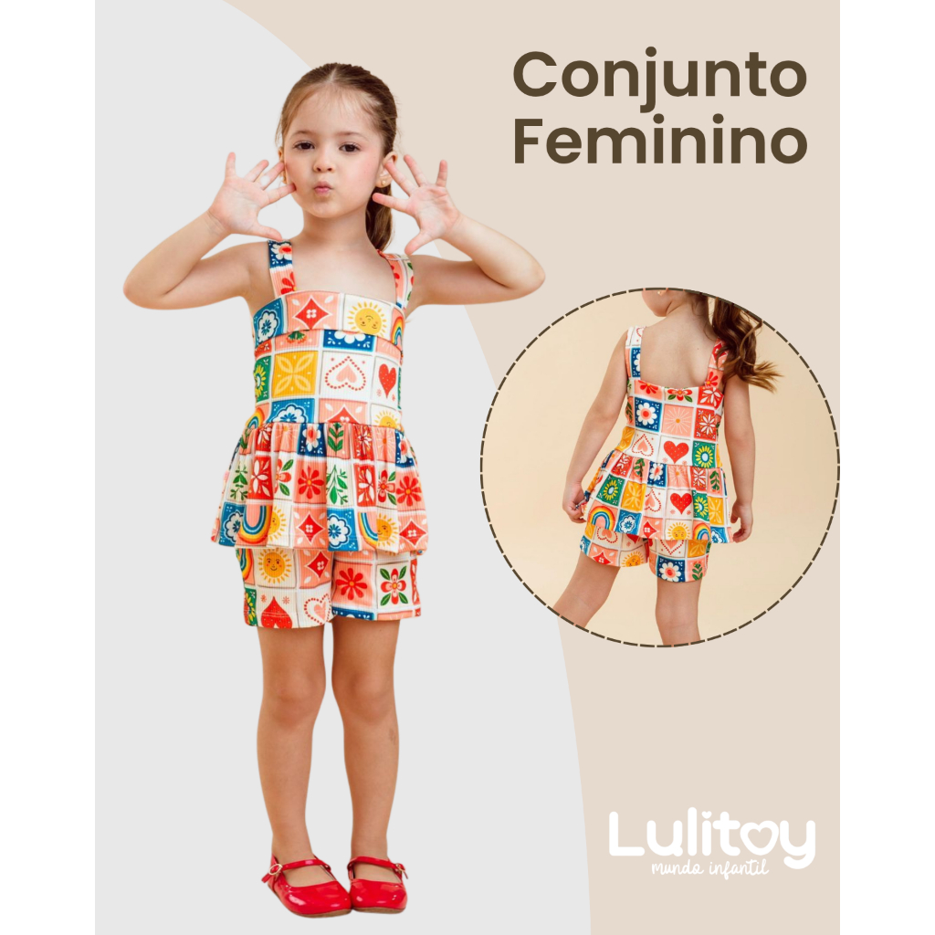 Conjunto Feminino Infantil Verão Estampa Divertida Fashionista