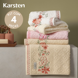 Jogo De Toalha Karsten Banho e Rosto 4 Peças Yuna 100% Algodão Ótima Absorção Felpuda e Macia em Oferta na Shopee