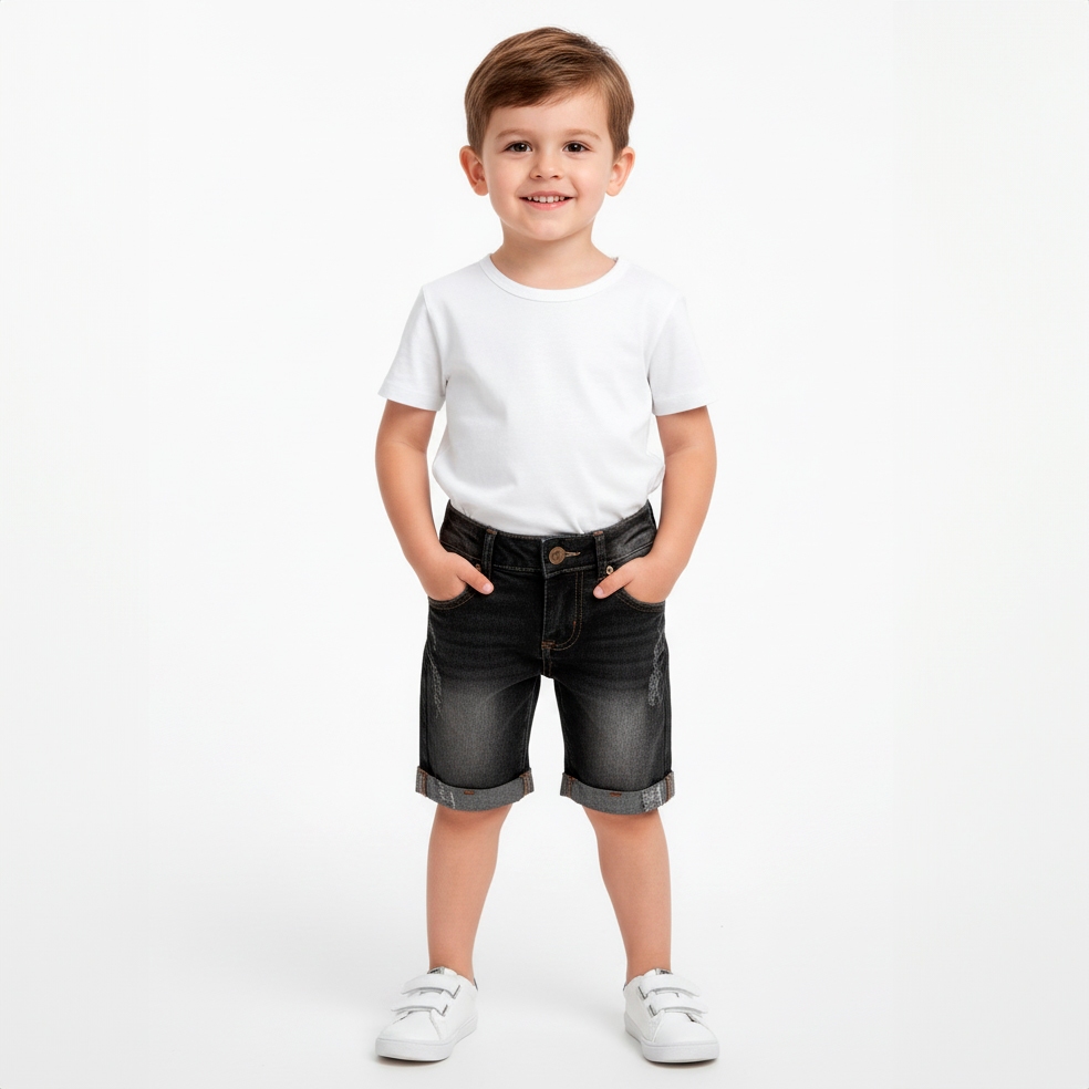 Bermuda Infantil Menino Jeans Destroyed Lycra Elástico1 A 8 Anos Masculino