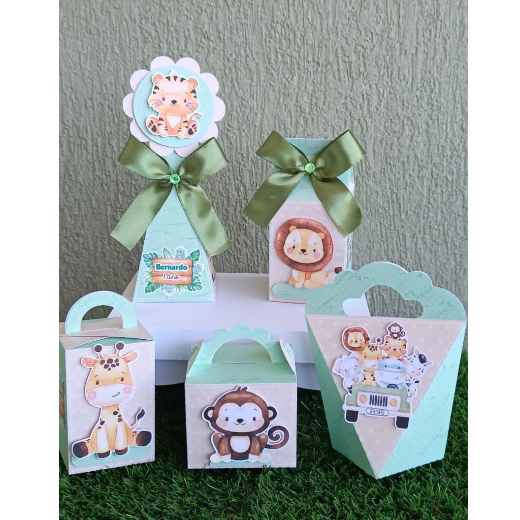 CAIXINHAS PERSONALIZADAS JÁ VÃO PRÉ MONTADAS - KIT FESTA INFANTIL SAFARI BABY -ANIVERSARIO -LEMBRANCINHAS -