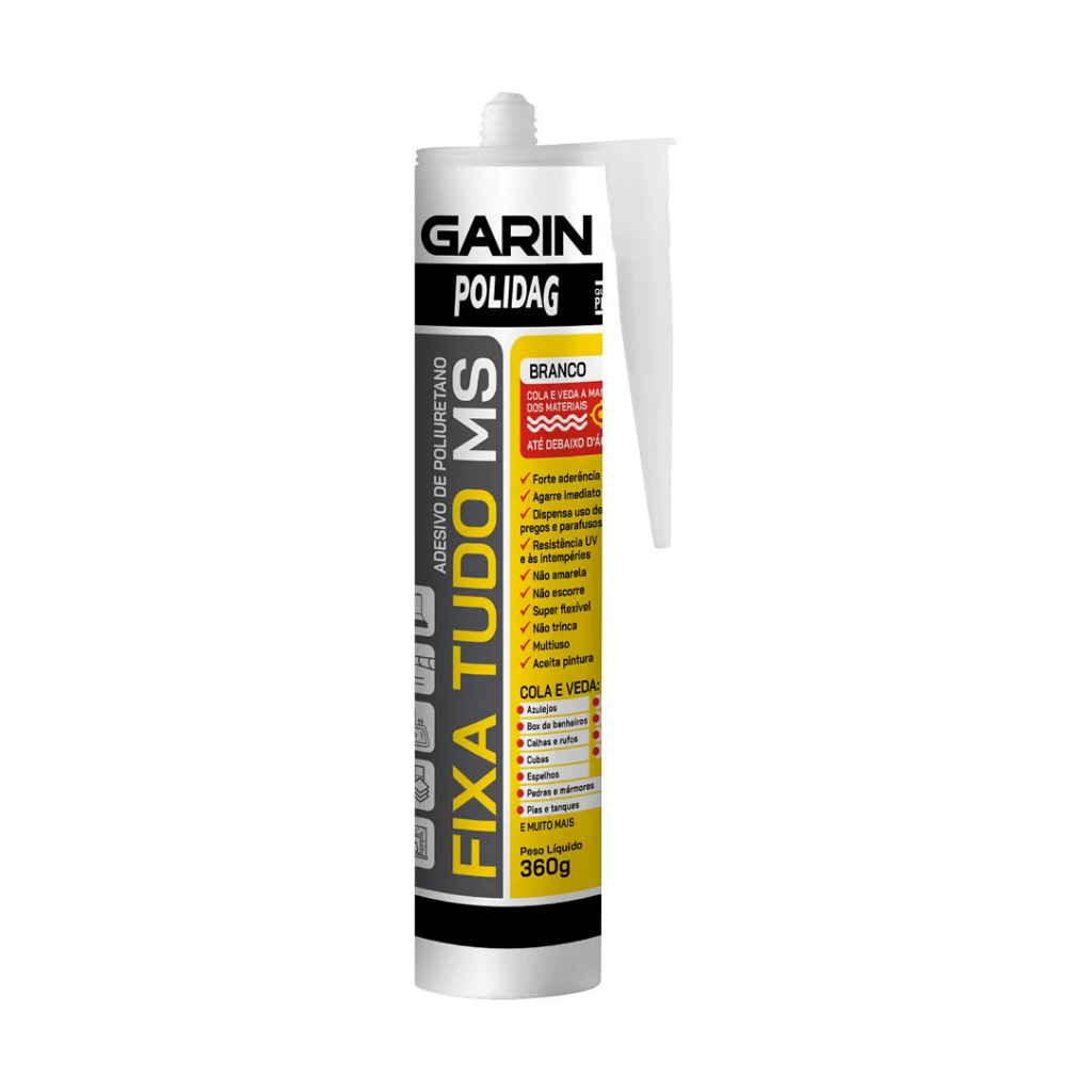 Fixa Tudo Branco Garin Polidag 360g Cola Selante Multiuso Alta Resistência