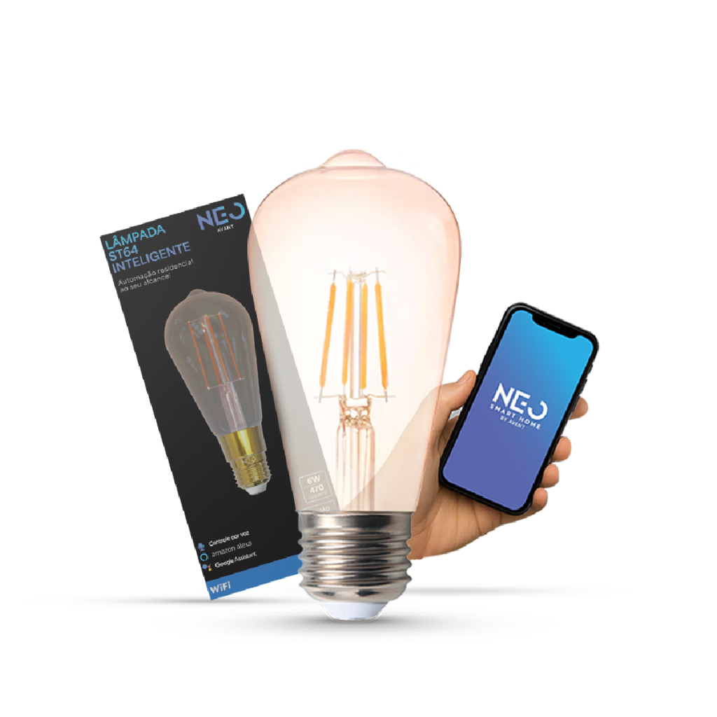 Lampada Led ST64 Smart Wi-fi 2.4ghz Alexa Google Decorativa 6w 1800K-2700K Luz Amarela E27 Avant Neo em Oferta na Shopee