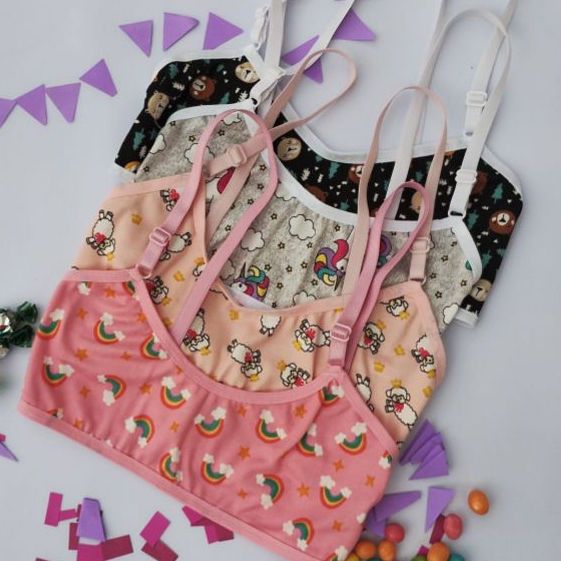 Sutiã Menina Moça Sem Bojo Kit 3 Colegial Estampado Dia a Dia Básico0