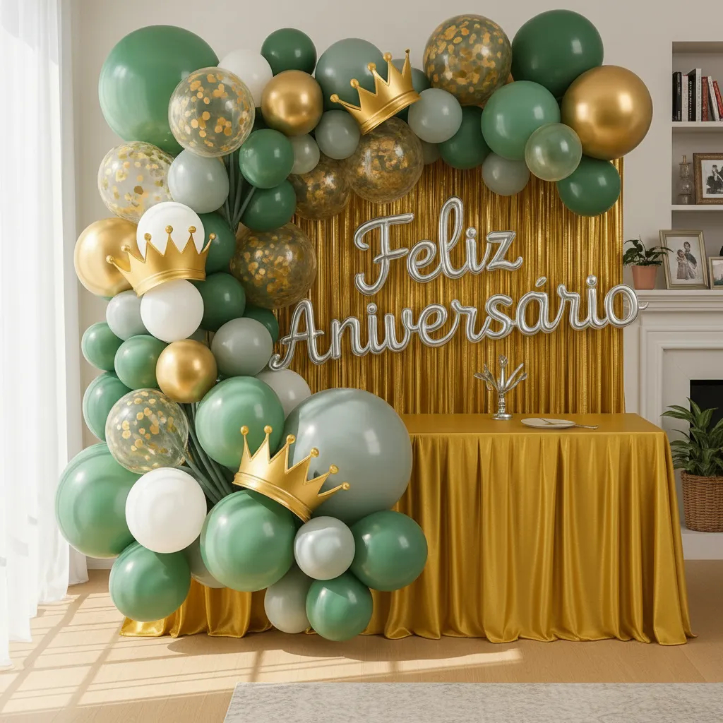 Kit Decoração de Festa Feliz Aniversário Balão Bexiga Cortina Metalizada Arco Desconstruído Completo em Oferta na Shopee