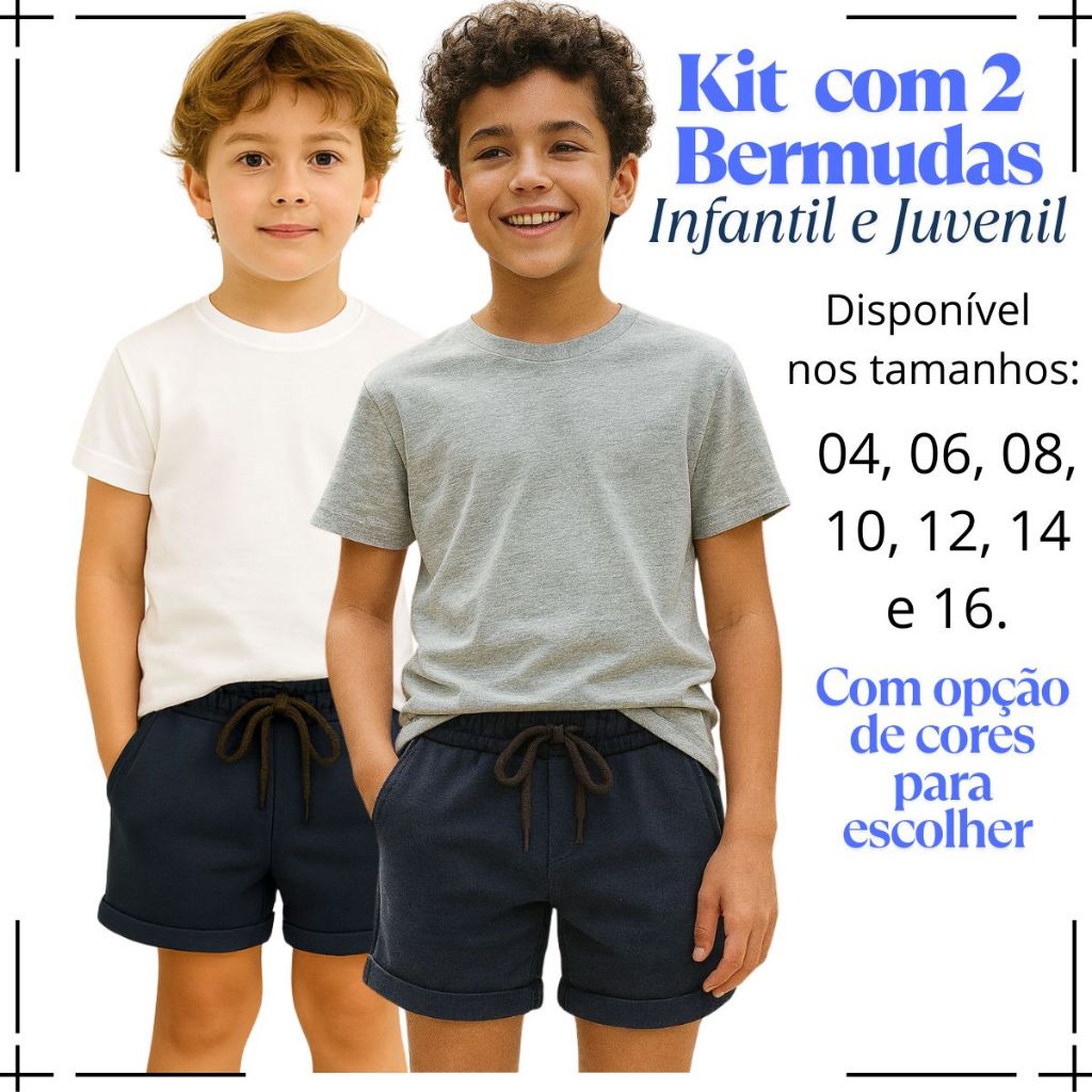Kit 2 Bermuda Infantil Juvenil Dia a Dia Escola Passear Moletinho Com Amarração e Bolso