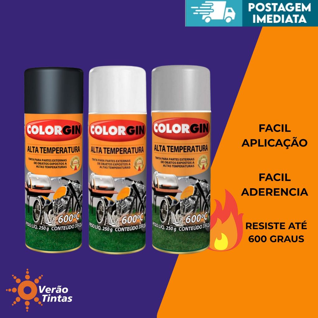 TINTA SPRAY COLORGIN ALTA TEMPERATURA 400ML VÁRIAS CORES em Oferta na Shopee