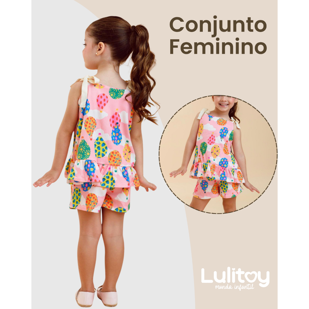 Conjunto Feminino Infantil com Regata e Short em Tecido Canelado