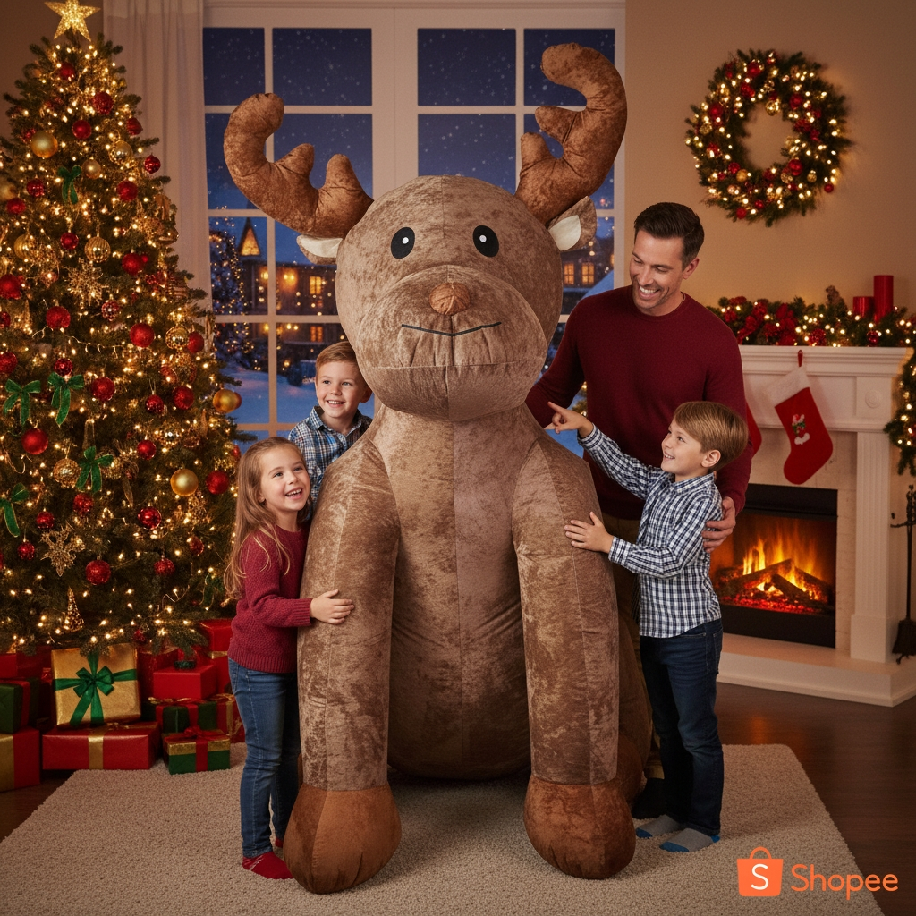 Rena Gigante Inflavel Led Luminoso Natal Pelucia Decoraçao Festas Sala Fachadas 2,44m Bivolt