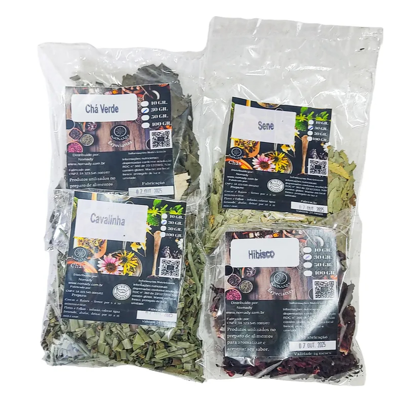 Kit Desin chá: Cavalinha, Cha Verde, Chá de Hibisco e Sene - 4 pacotes