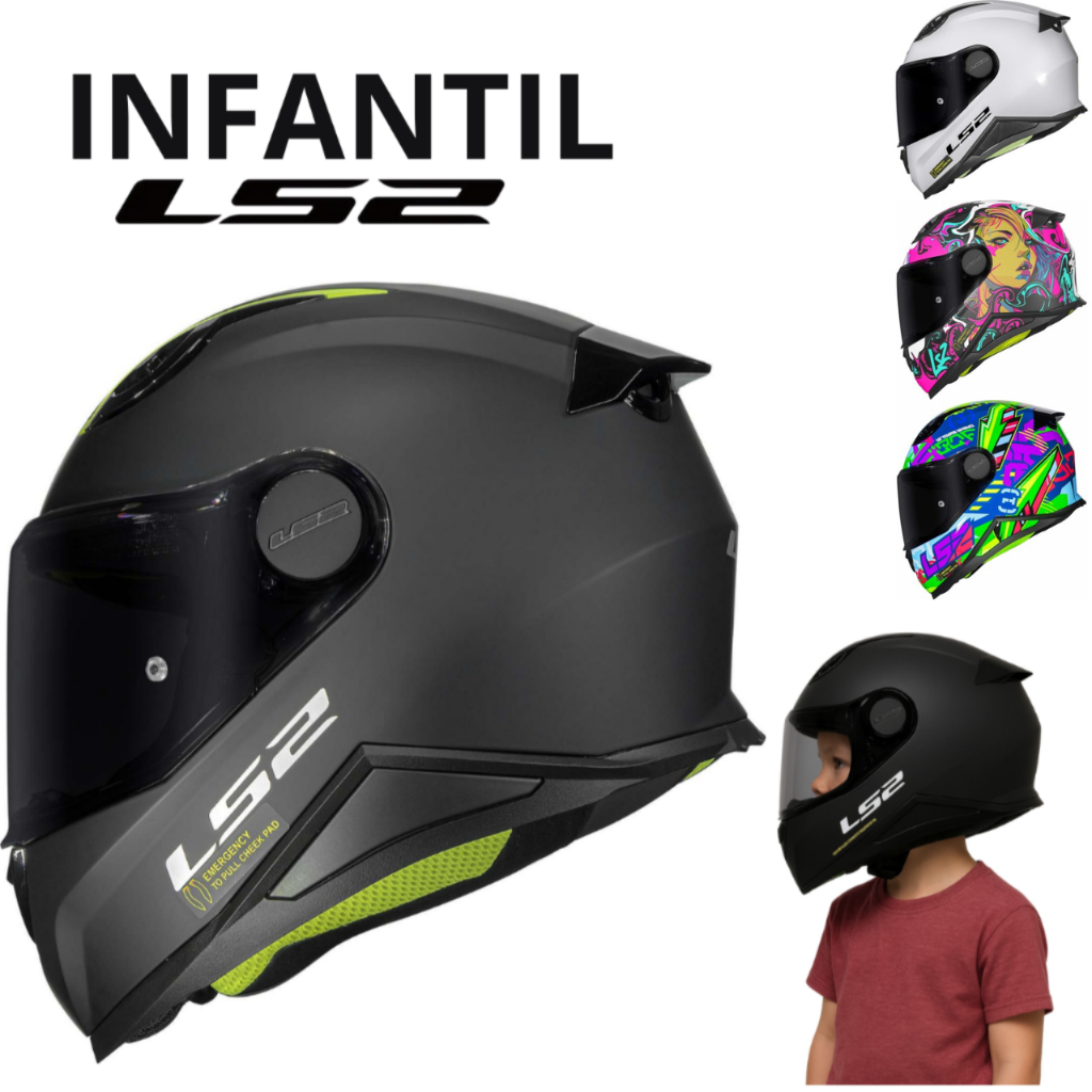 Capacete LS2 Infantil FF812 Kid Cores Moto Motociclismo Júnior Criança Tamanho 50 e 52