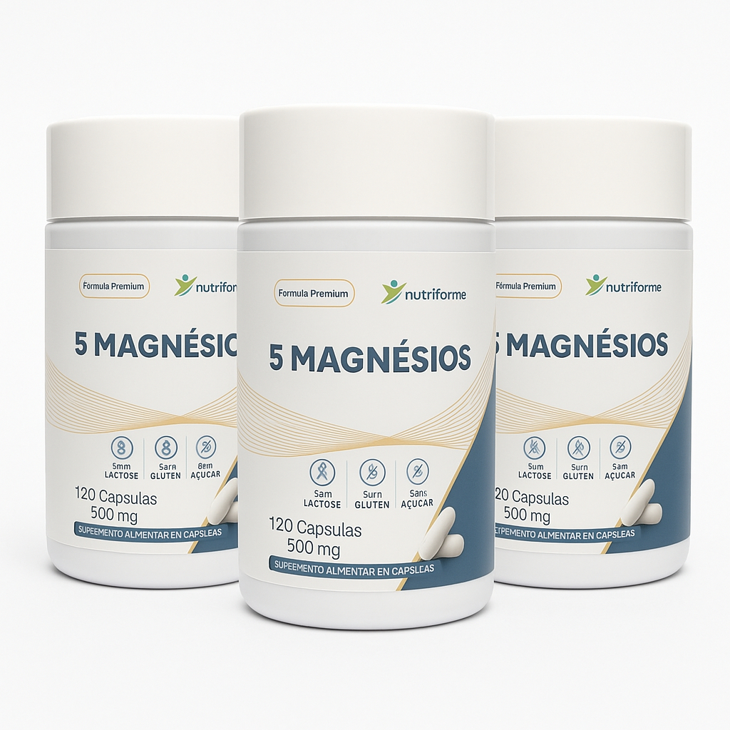 5 Magnésios Nutriforme 120 Cápsulas 500mg Magnésio Treonato Malato Cloreto Dimalato e Bisglicinato Suplemento Natural