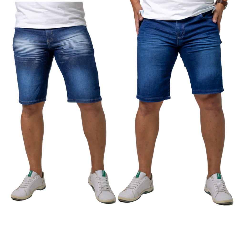 Kit 2 Shorts Jeans Masculinos Estilo Casual | Bermuda Masculina Jeans Lycra Elastano | Tam 36 ao 48.