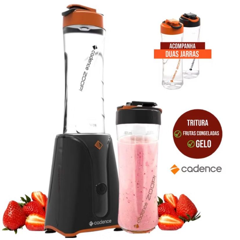 Liquidificador Portátil Blender Cadence Zoop Contrast BLD701 500ml Preto Com Jarra Premium 127V 220V