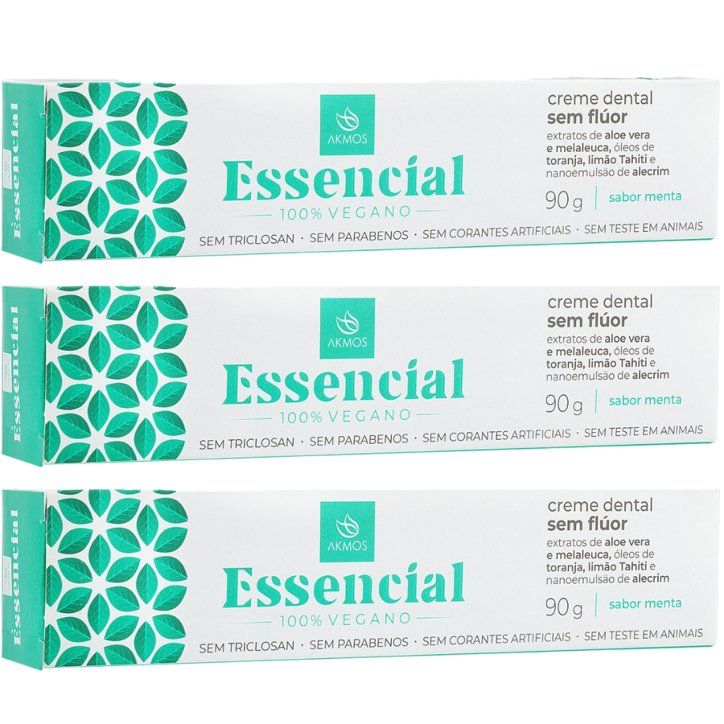Kit 3x Creme Dental Akmos Essencial 270g – Higiene Natural, Sabor Refrescante e Consciência Vegana