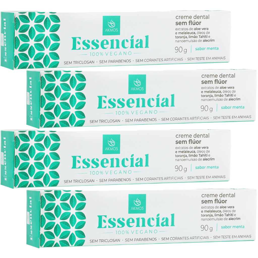 Kit 4x Creme Dental Akmos Essencial 360g – Higiene Natural, Sabor Refrescante e Consciência Vegana