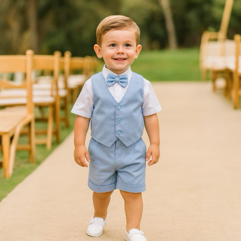 Conjunto Social Infantil Menino Colete Azul Bebê Roupa Festa Casamento Batizado