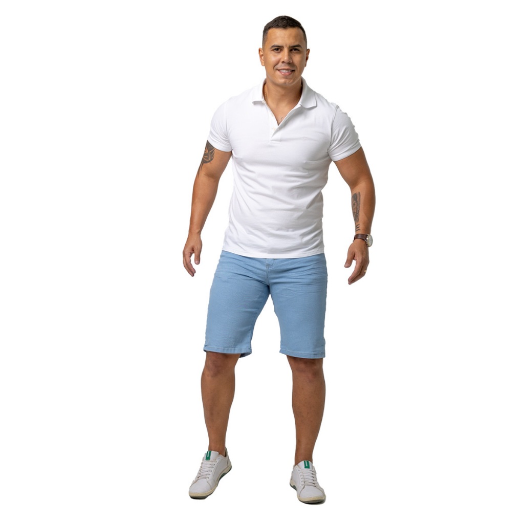 Bermuda Masculina Slim Azul Claro Lycra Elastano Premium -  Moda Masculina  Presente  Dia dos Pais 