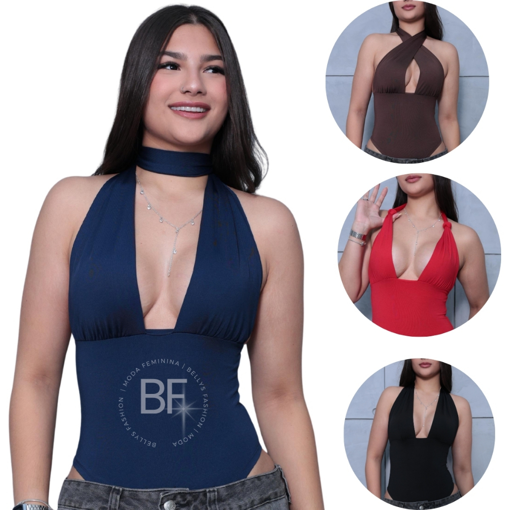 Blusa Body com Amarração Multiformas Top Frente Única Costas Aberta Feminina Suplex de Poliamida em Oferta na Shopee