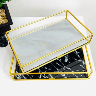 Bandeja Decorativa De Metal Espelhada Mamorizada Dourada Retangular 20cm/23cm em Oferta na Shopee
