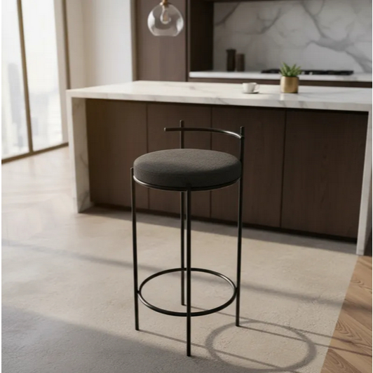 Banqueta Redonda Tecido Bouclê Gourmet Luxo com Assento Macio Moderna p/ Cozinha e Balcão