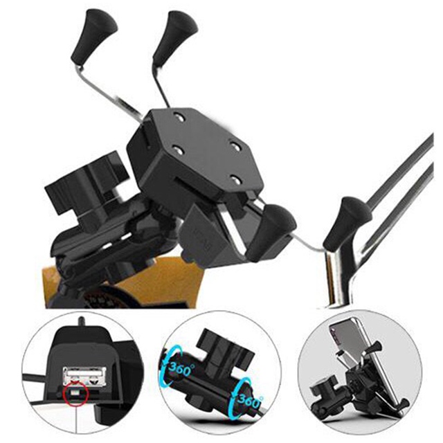 Suporte De Celular Universal para Moto com Carregador USB ,Pinca Articulada, Suporta GPS, Rotação 360° em Oferta na Shopee