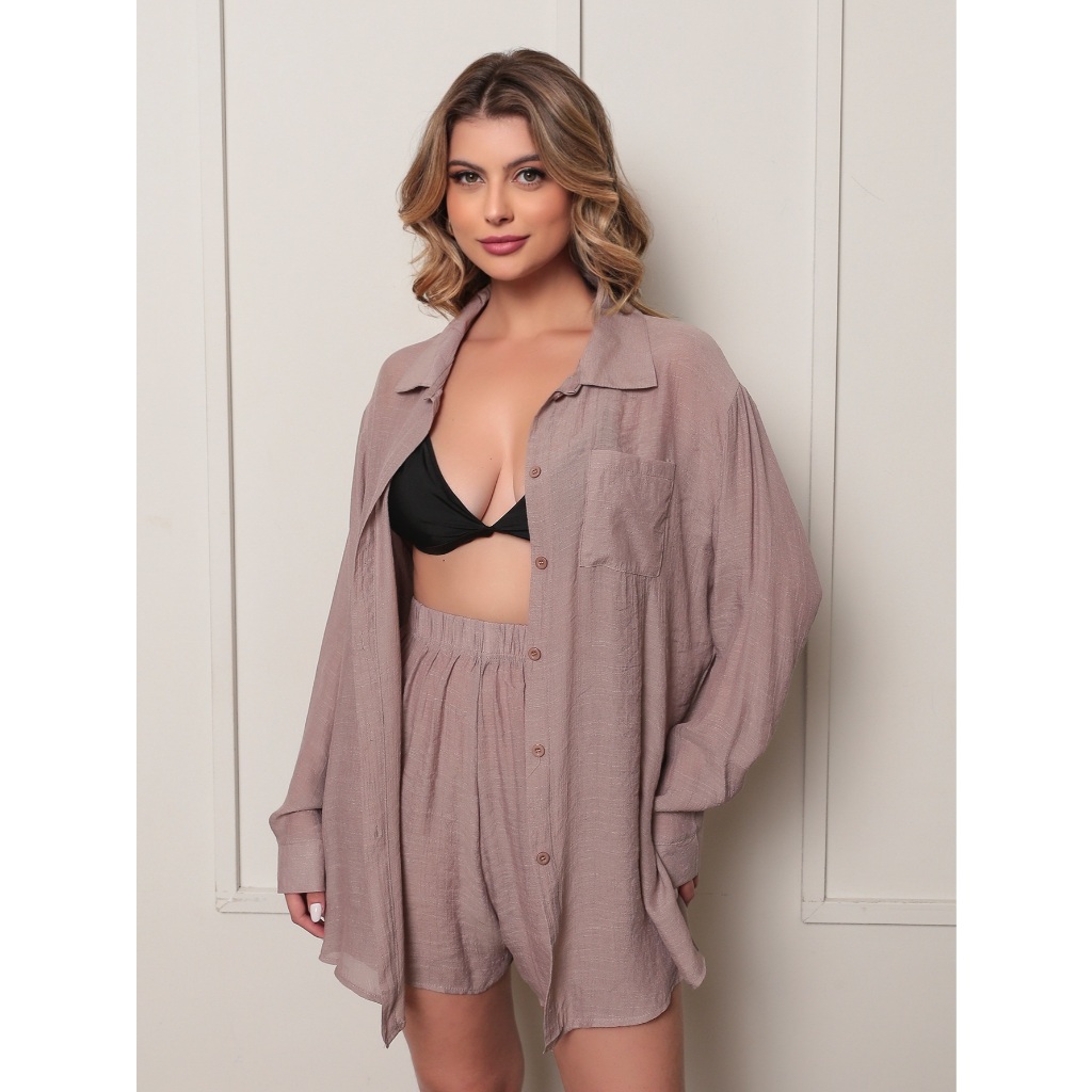 Conjunto Saída de Praia Premium Femenina Camisão e Short Moda Femenina F3