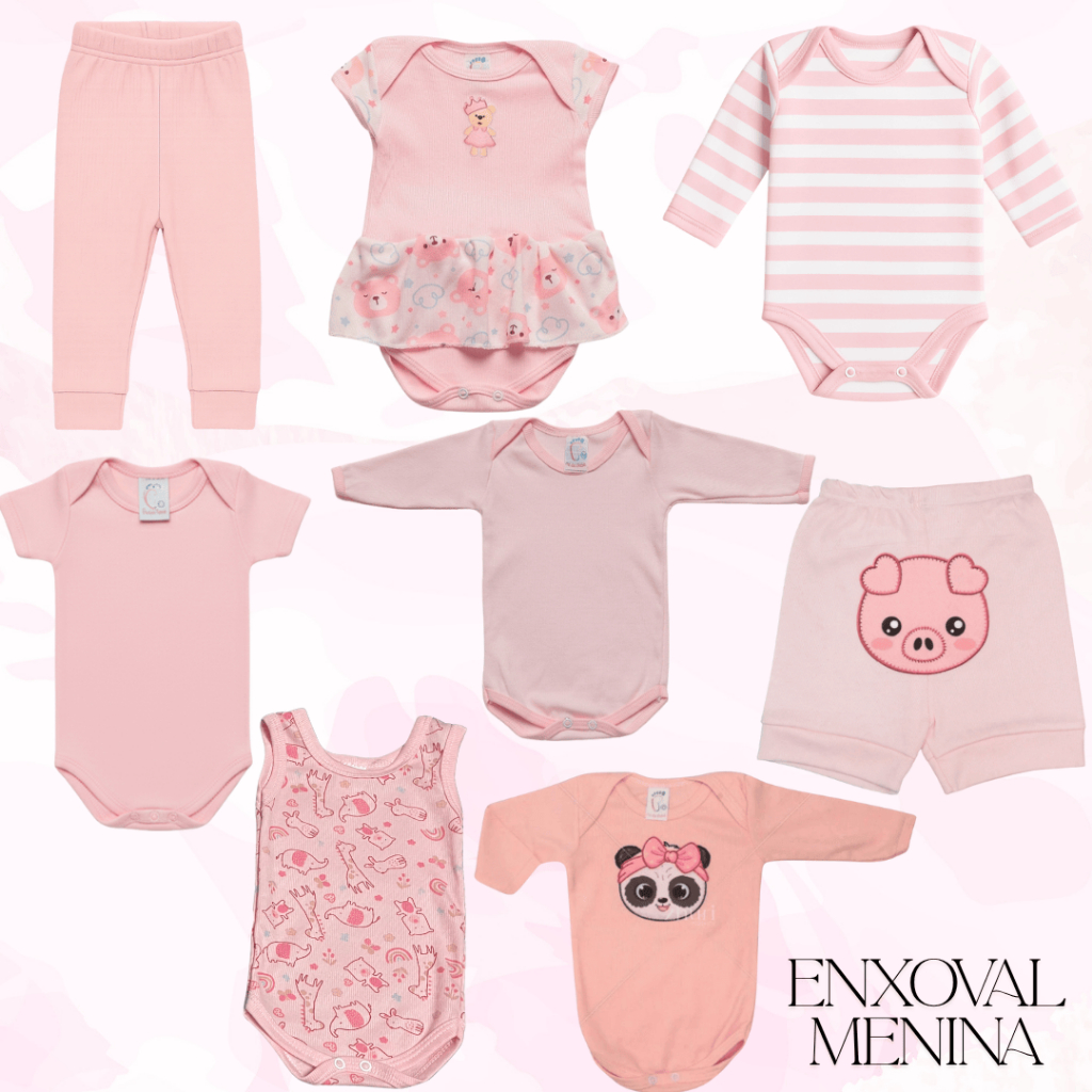 Kit Enxoval Bebê Menina 8 Peças Completo Ideal para Recém-Nascido Conforto e Praticidade Diária