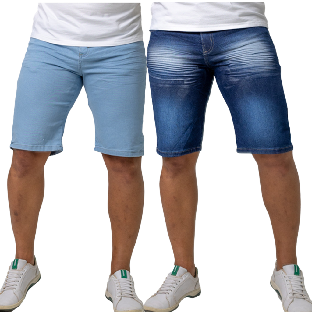 Kit 2 Bermudas Azul Clara e Azul Amassadinha com Used Masculinas Jeans Tam 36 ao 48 - Estilo Casual