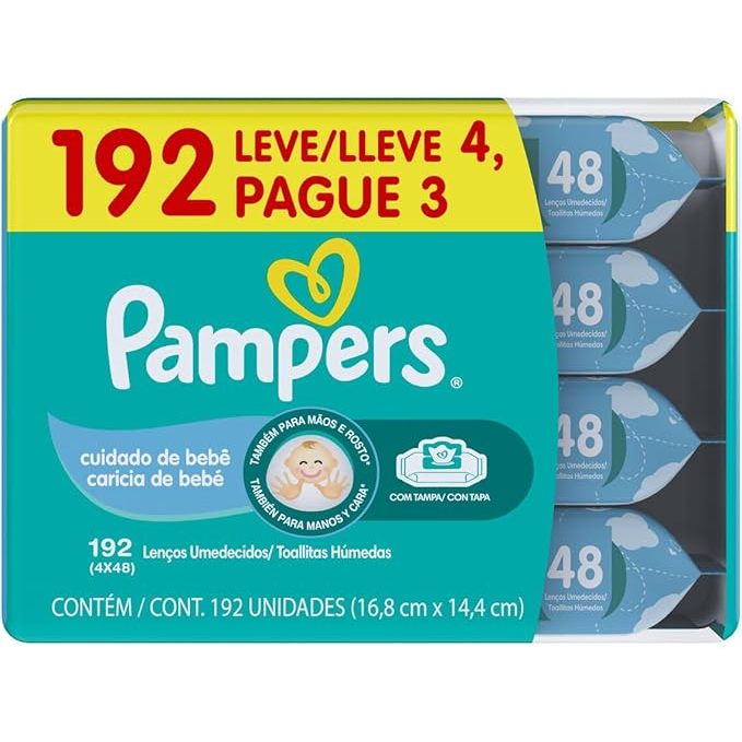 Lenços Umedecidos Pampers Cheirinho de Bebê 192 Unidades