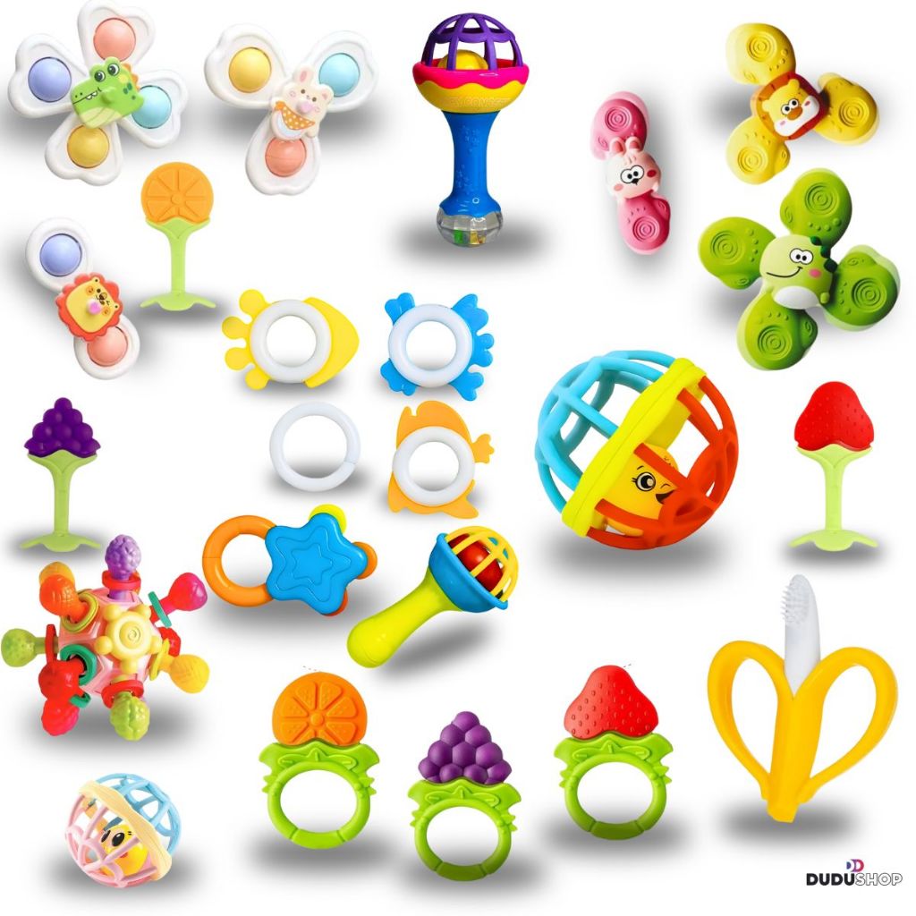 Chocalhos Sensoriais Silicone 7pcs Bebê Desenvolvimento Macio Divertido Sons Bolinha Dutoys em Oferta na Shopee