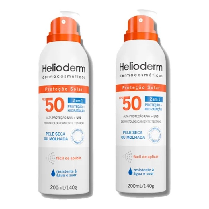 Kit com 2 unidades Protetor Solar Spray Helioderm Suncare FPS 50 200ml