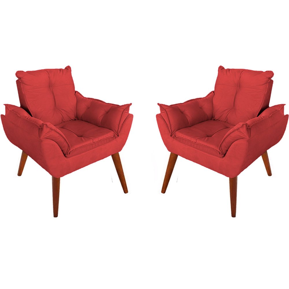 Kit 02 Cadeira Poltrona Opala Decorativa Penteadeira Pés Palito Vermelha Red Ver