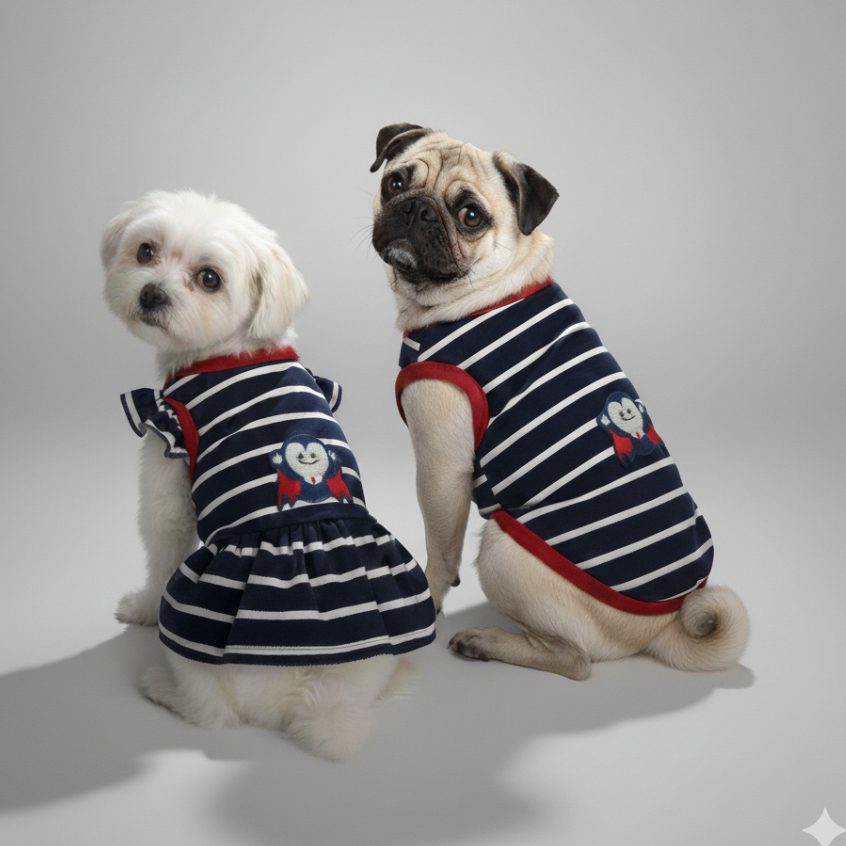 Fantasia Pet Vampiro Listrada para Cachorro e Gato | Vestido Pet ou Regata
