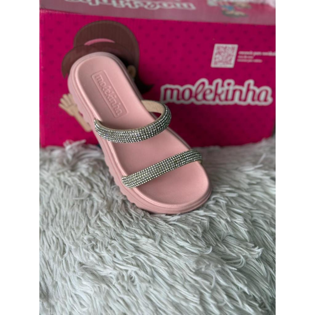 Sandália Papete Molekinha Infantil com tiras em Strass - 2344.127