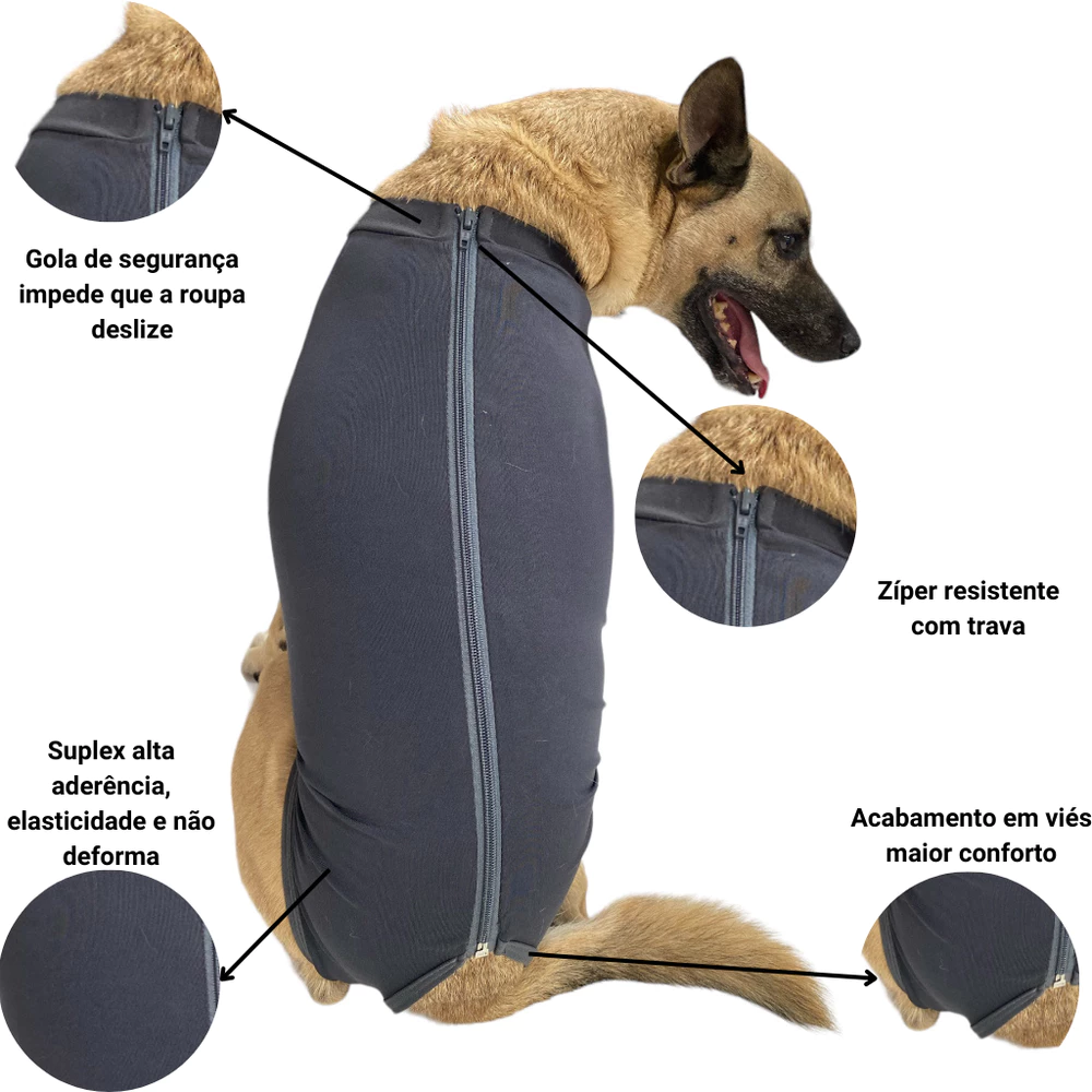 Macacão Cirúrgico Pet Roupa Cirúrgica para Cachorro Macho e Fêmea Proteção UV