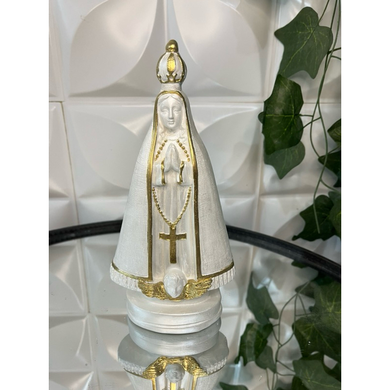 Imagem Nossa Senhora Aparecida - Branco Perolado Rico em Detalhes Dourado.