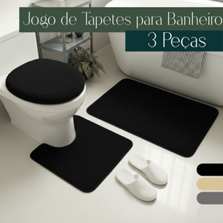 Conjunto Banheiro 3 Peças Tapete Preto Jogo Banheiro - Diversas Cores em Oferta na Shopee