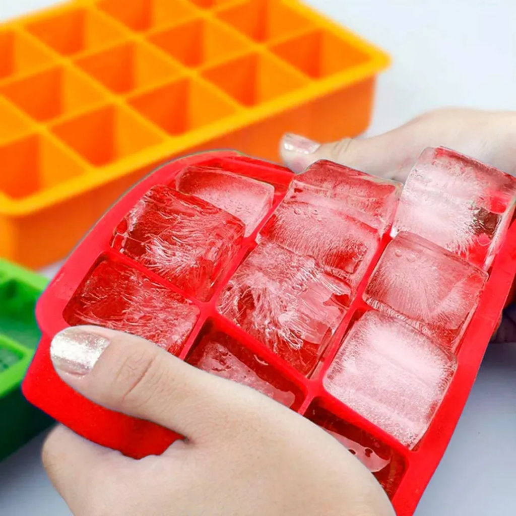 Kit 2 Forma de Gelo Retangular de Silicone Borracha Freezer Dobrável Geladeira para 15 cubos 30ml