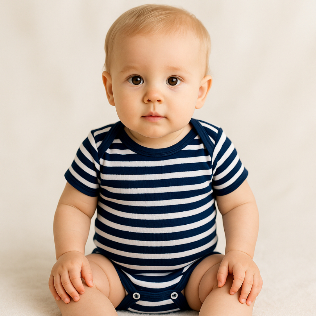 Kit Body Bebê Manga Curta Estampado Listrado Azul Menino Menina 100% Algodão Maternidade Enxoval