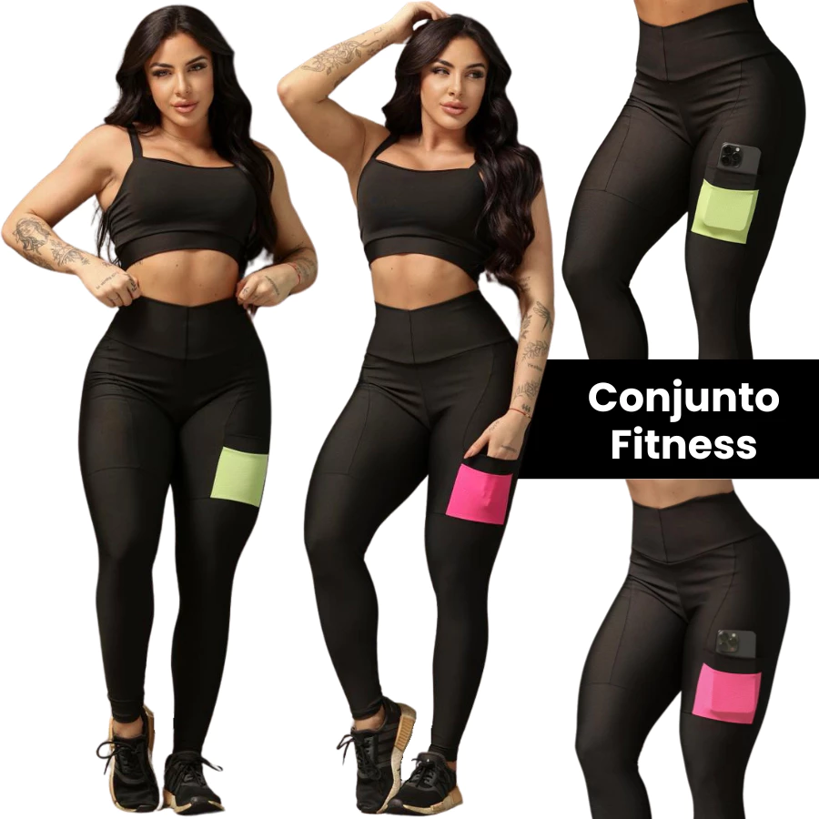 Conjunto Academia Calça Legging + Top Fitness Zero Transparência Cintura Alta Treino — imagem 1