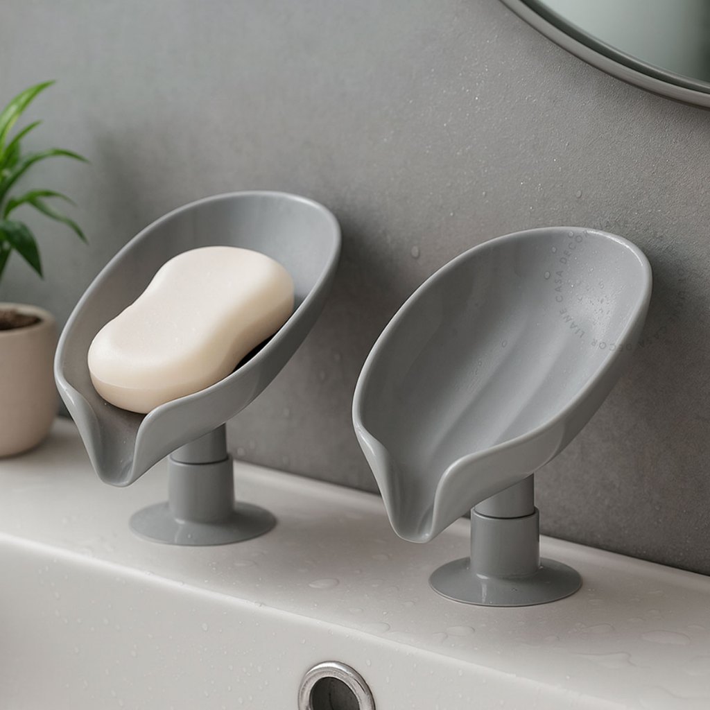 Kit Saboneteira Plástico Ventosa Pia Banheiro Sabonete Suporte Folha