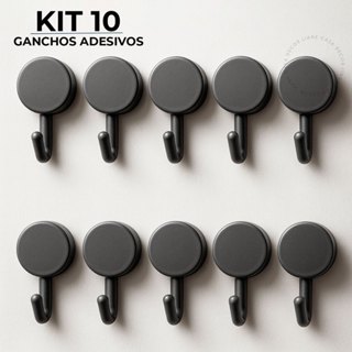 Kit 10 Ganchos Adesivos Multiuso Plástico Organizador Preto Parede em Oferta na Shopee