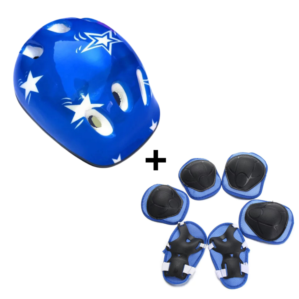 kit de Capacete + conjunto de proteção Infantil SEGURANÇA esportiva Bike Skate Patinete Proteção
