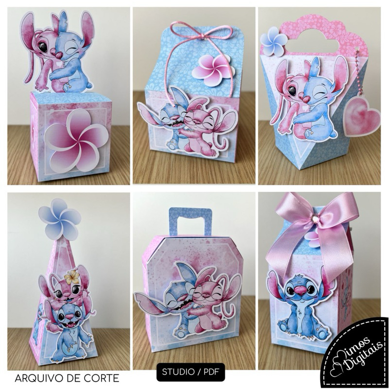 Caixinha Kit Festa Stitch e Angel Personalizada 3D | Lembrancinha Aniversário | Personalizados