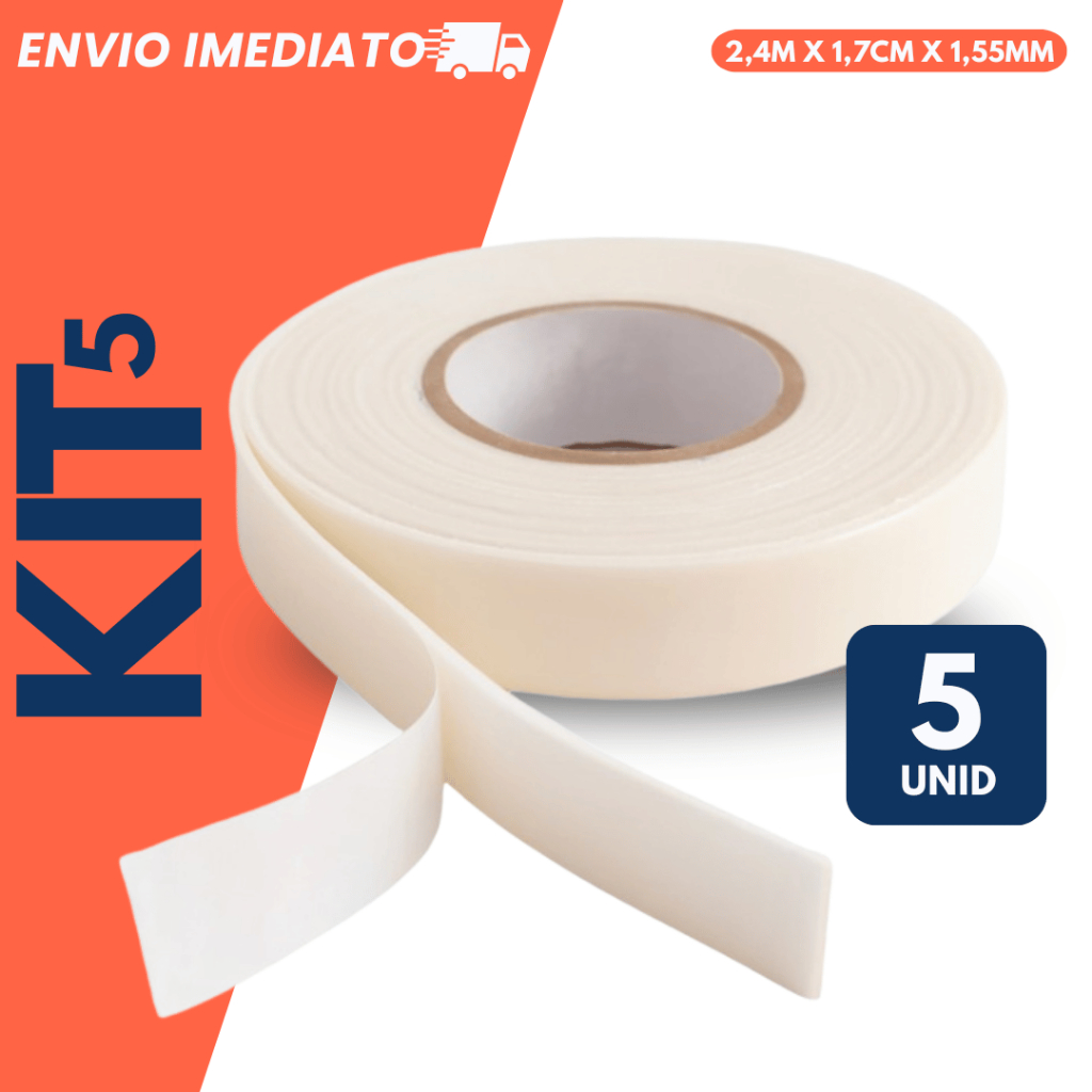Kit 5 Fita Banana Dupla Face Adesiva 2,4m x 1,7cm Fixação Multiuso Artesanato Decoração Material Escolar em Oferta na Shopee