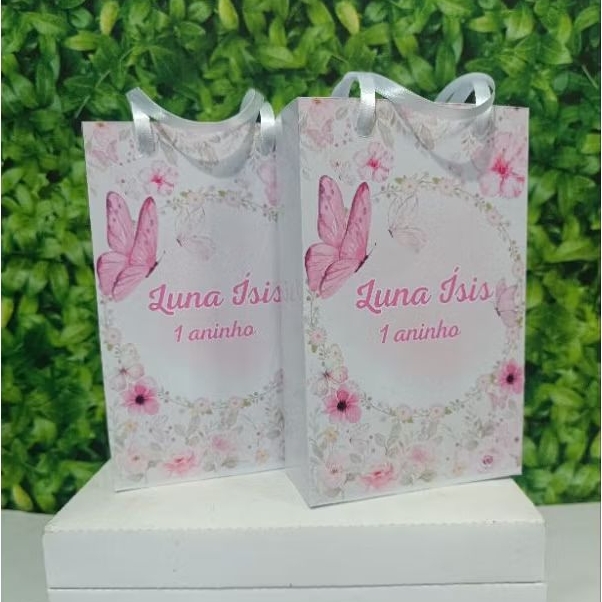 Sacolinha personalizada para aniversário tema jardim encantado Tamanho 10x15cm para festa infantil