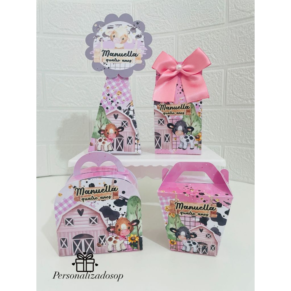 Kit Lembrancinhas Fazendinha Rosa-Kit Festa Caixinhas Personalizadas Fazendinha Rosa-Kit Pegue e Monte Tema Fazendinha-