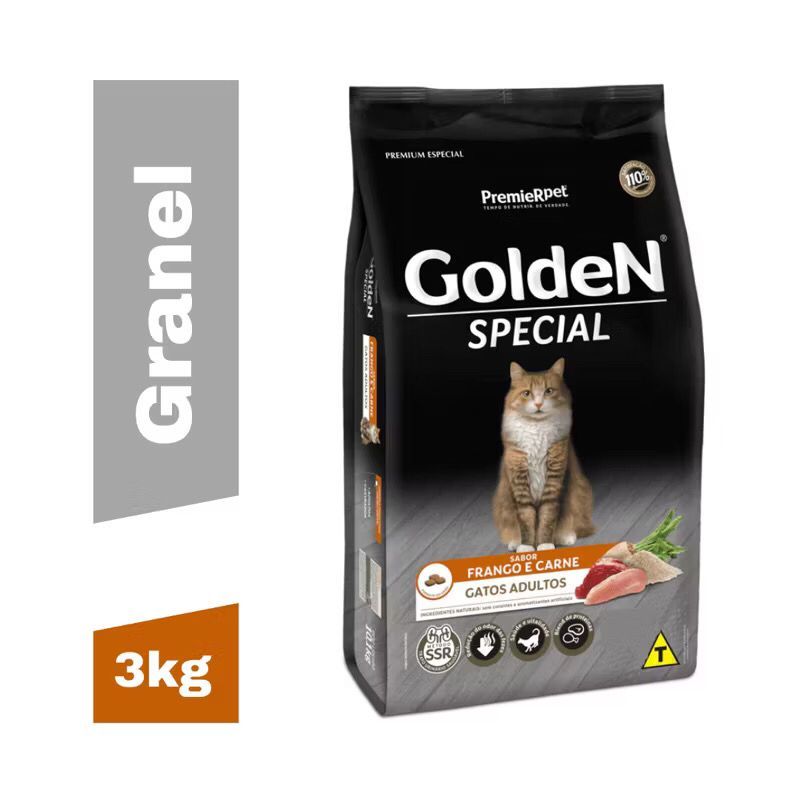 Ração para Gato GoldeN Gato Adulto Sabor Frango e Carne 3Kg Granel - Ração de Gato