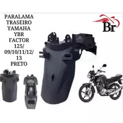 Paralama Traseiro Suporte Placa Yamaha Ybr Factor 125 2009 2010 2011 2012 2013 2014 Preto Injetado