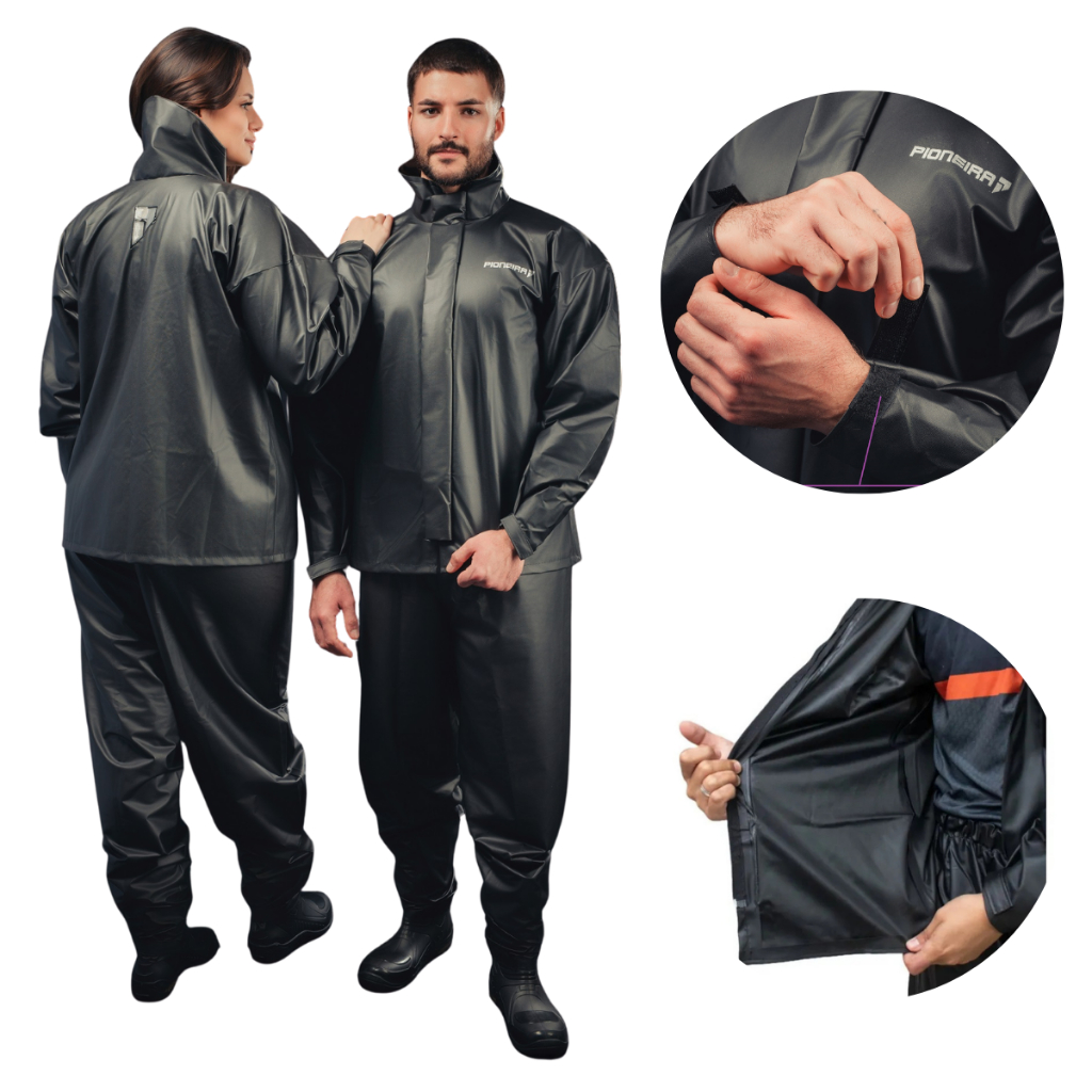 Capa De Chuva Pvc Impermeável Pop Gola Alta Preta Pioneira